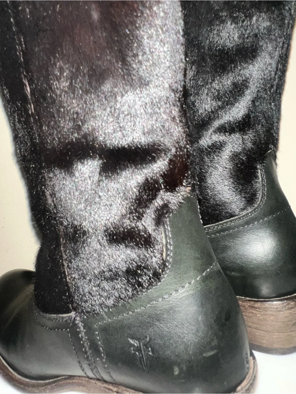 Frye Black Leather and Haircalf Over-the-Knee Boots